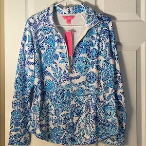 Lilly Pulitzer Blue and White Floral Zip-Up